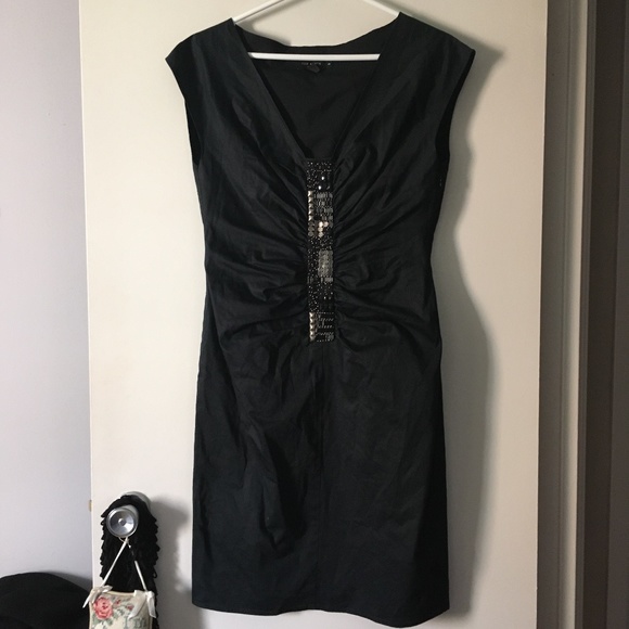 TED BAKER Elva Black Stretch Cotton Embellished Front Dress 3 - Picture 2 of 7
